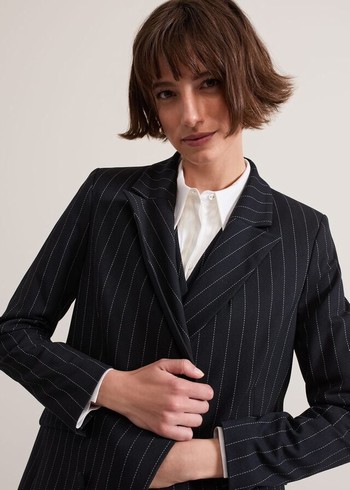 Phase Eight Pia Pinstripe Coats Navy USA | 9743620-CP